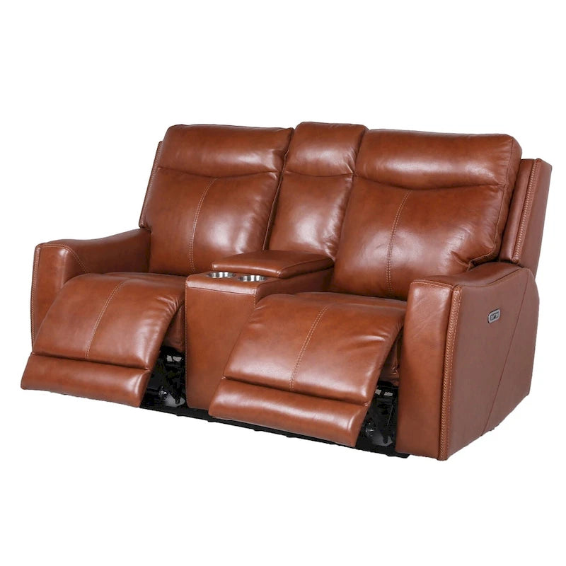Sofá biplaza reclinable eléctrico Slate Grey / Caramel Brown con consola - 2 plazas
