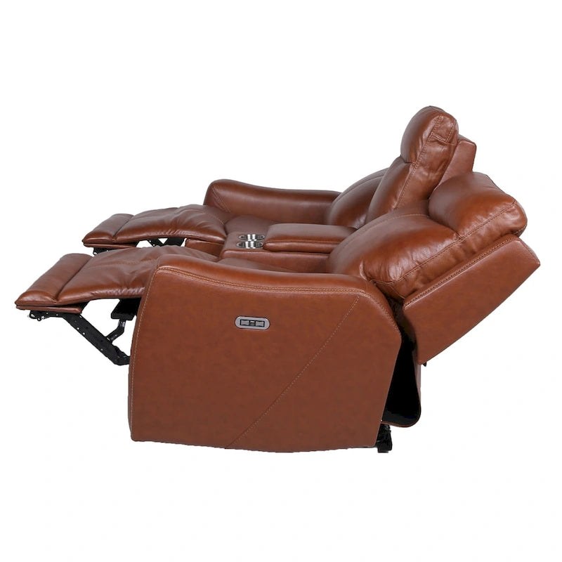 Sofá biplaza reclinable eléctrico Slate Grey / Caramel Brown con consola - 2 plazas