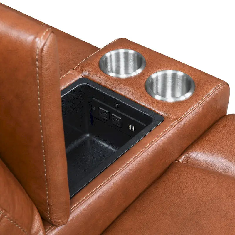 Sofá biplaza reclinable eléctrico Slate Grey / Caramel Brown con consola - 2 plazas