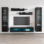 Mueble de TV flotante de pared con luces LED en blanco/negro/roble – Montaje para 1 persona