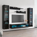 Mueble de TV flotante de pared con luces LED en blanco/negro/roble – Montaje para 1 persona