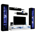 Mueble de TV flotante de pared con luces LED en blanco/negro/roble – Montaje para 1 persona