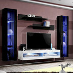 Mueble de TV flotante de pared con luces LED en blanco/negro/roble – Montaje para 1 persona