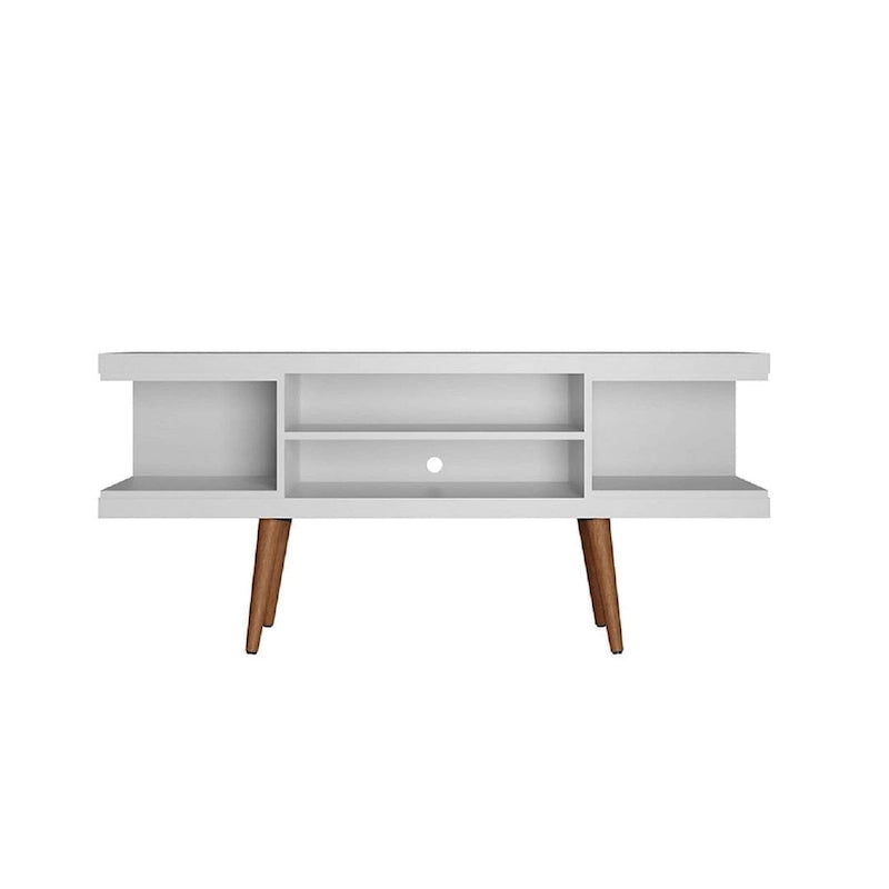 Mueble para TV Mid-Century Blanco / Crema / Negro, apto para TV de hasta 50", montaje por 1 persona