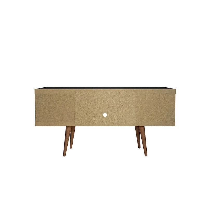 Mueble para TV Mid-Century Blanco / Crema / Negro, apto para TV de hasta 50", montaje por 1 persona
