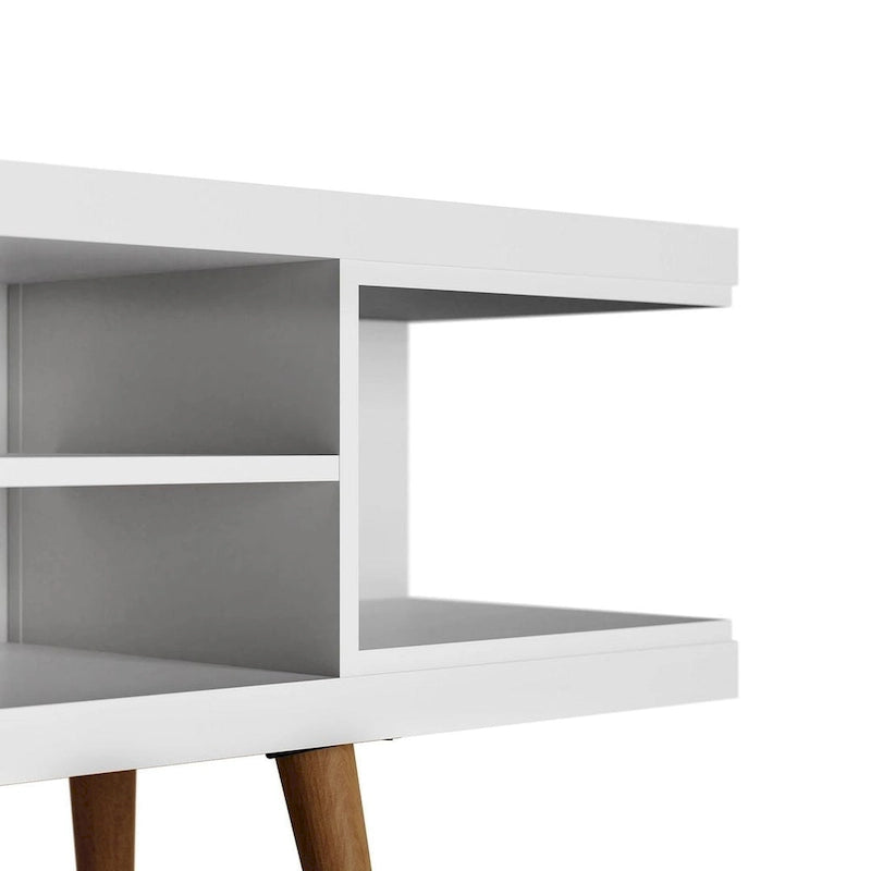 Mueble para TV Mid-Century Blanco / Crema / Negro, apto para TV de hasta 50", montaje por 1 persona
