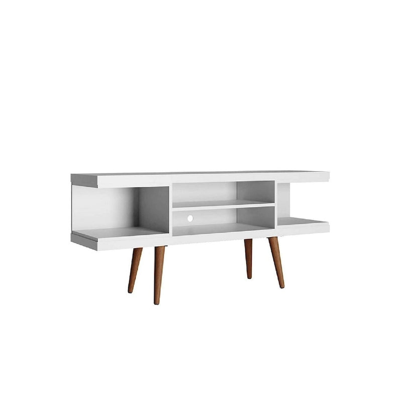 Mueble para TV Mid-Century Blanco / Crema / Negro, apto para TV de hasta 50", montaje por 1 persona