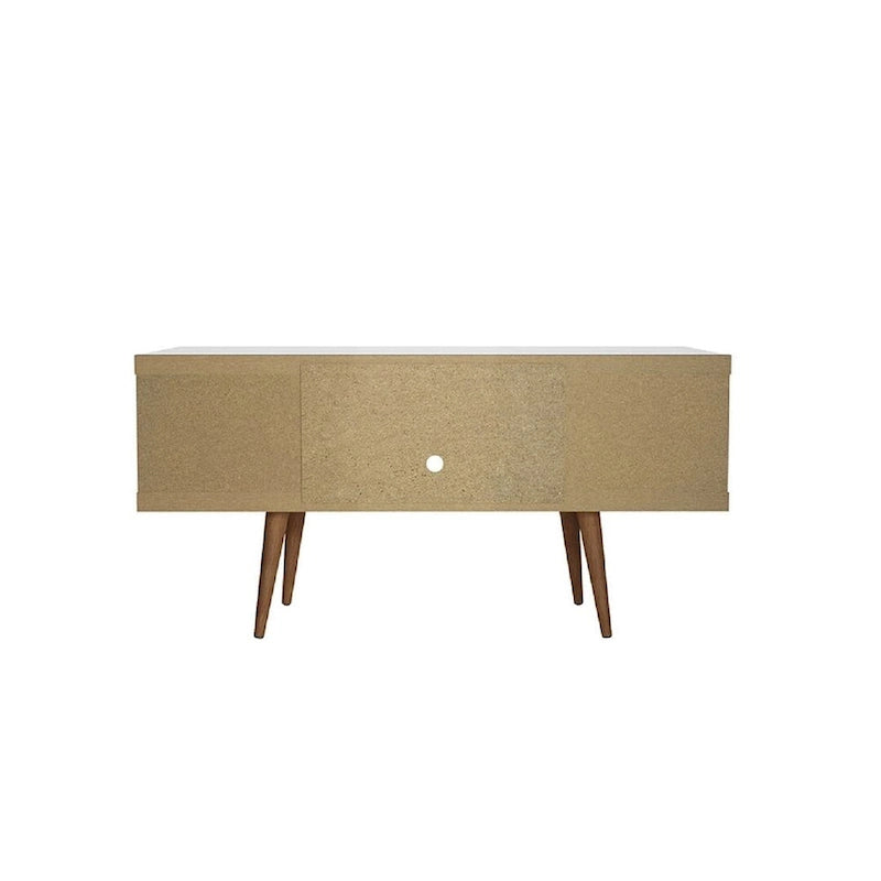 Mueble para TV Mid-Century Blanco / Crema / Negro, apto para TV de hasta 50", montaje por 1 persona