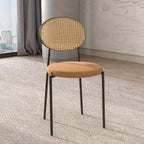 Juego de 2 sillas de comedor, respaldo de mimbre y asiento de terciopelo, azul marino / beige / negro / gris