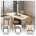 Juego de 2 sillas de comedor, respaldo de mimbre y asiento de terciopelo, azul marino / beige / negro / gris