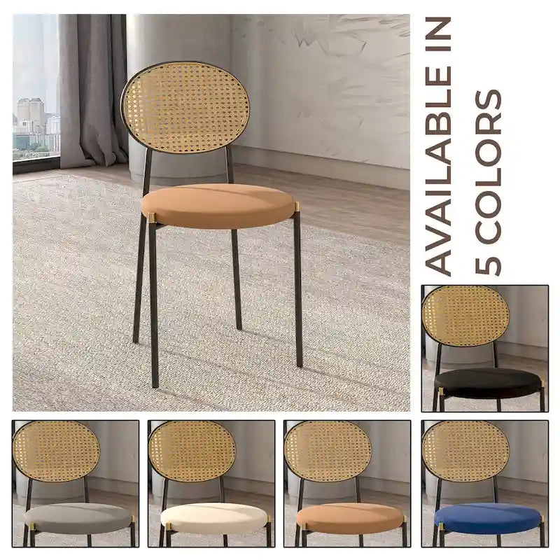 Juego de 2 sillas de comedor, respaldo de mimbre y asiento de terciopelo, azul marino / beige / negro / gris