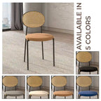 Juego de 2 sillas de comedor, respaldo de mimbre y asiento de terciopelo, azul marino / beige / negro / gris