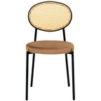 Juego de 2 sillas de comedor, respaldo de mimbre y asiento de terciopelo, azul marino / beige / negro / gris