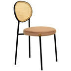 Juego de 2 sillas de comedor, respaldo de mimbre y asiento de terciopelo, azul marino / beige / negro / gris