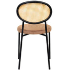 Juego de 2 sillas de comedor, respaldo de mimbre y asiento de terciopelo, azul marino / beige / negro / gris