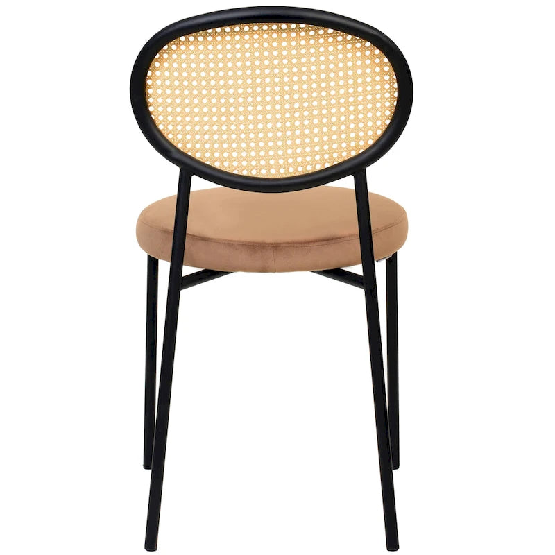 Juego de 2 sillas de comedor, respaldo de mimbre y asiento de terciopelo, azul marino / beige / negro / gris
