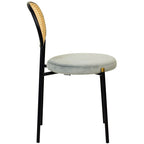 Juego de 2 sillas de comedor, respaldo de mimbre y asiento de terciopelo, azul marino / beige / negro / gris