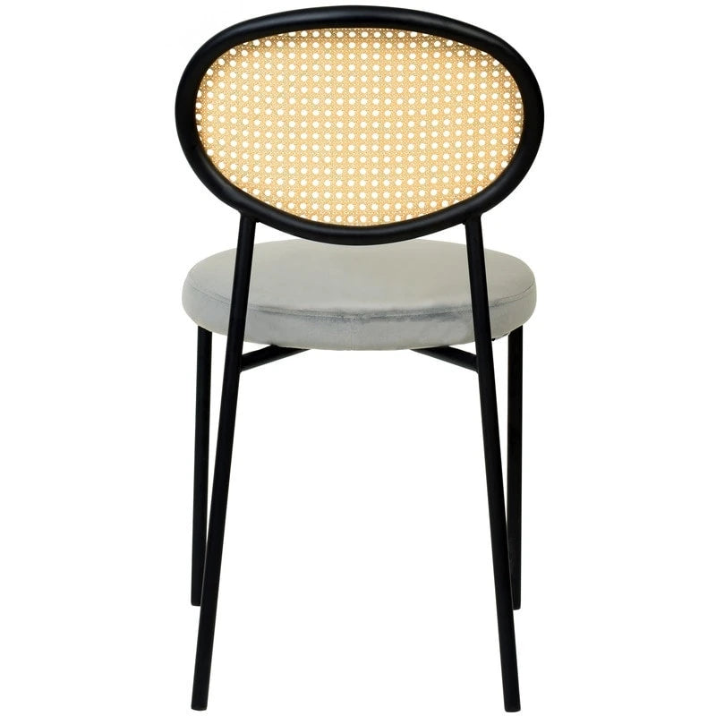 Juego de 2 sillas de comedor, respaldo de mimbre y asiento de terciopelo, azul marino / beige / negro / gris