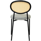 Juego de 2 sillas de comedor, respaldo de mimbre y asiento de terciopelo, azul marino / beige / negro / gris