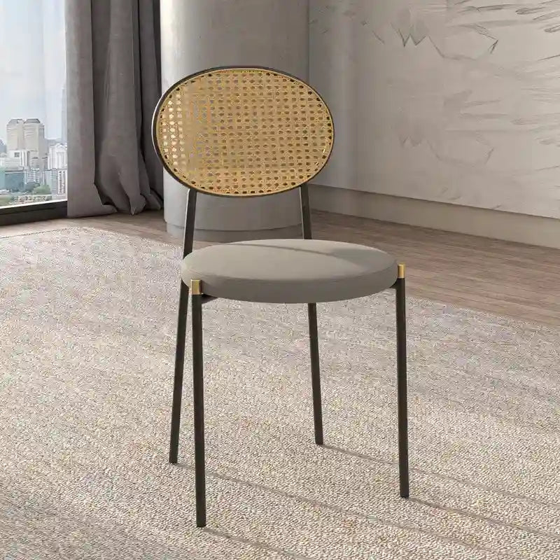 Juego de 2 sillas de comedor, respaldo de mimbre y asiento de terciopelo, azul marino / beige / negro / gris