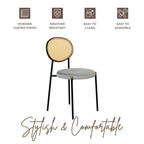 Juego de 2 sillas de comedor, respaldo de mimbre y asiento de terciopelo, azul marino / beige / negro / gris
