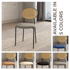 Juego de 2 sillas de comedor, respaldo de mimbre y asiento de terciopelo, azul marino / beige / negro / gris