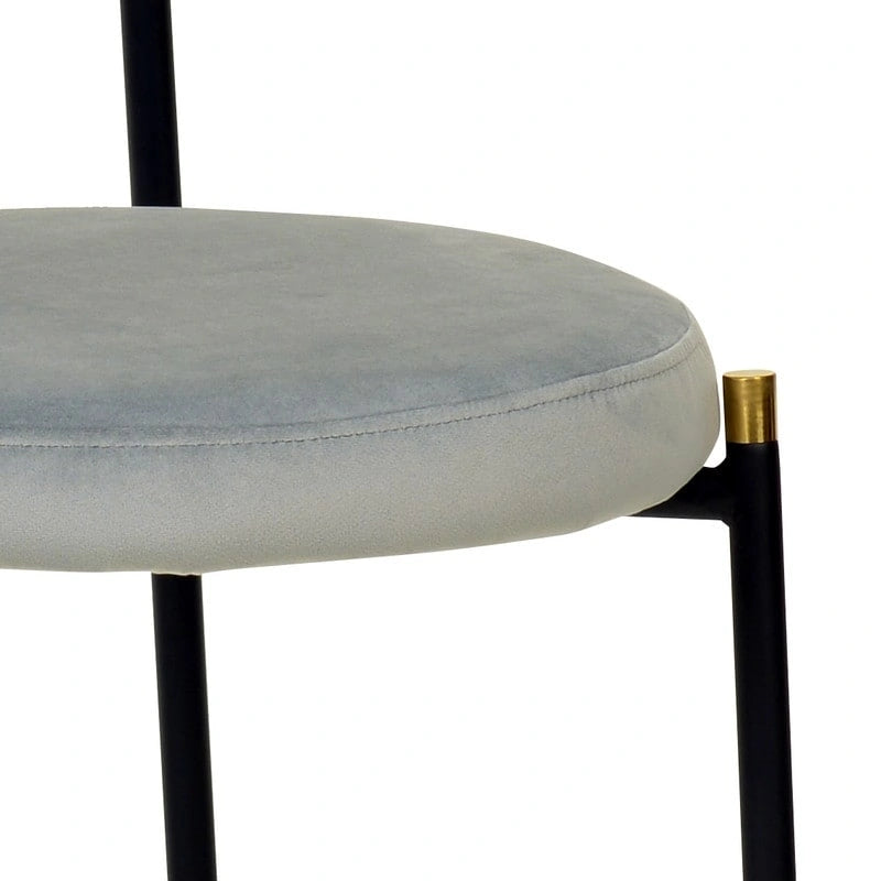 Juego de 2 sillas de comedor, respaldo de mimbre y asiento de terciopelo, azul marino / beige / negro / gris