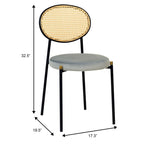 Juego de 2 sillas de comedor, respaldo de mimbre y asiento de terciopelo, azul marino / beige / negro / gris