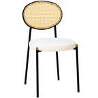 Juego de 2 sillas de comedor, respaldo de mimbre y asiento de terciopelo, azul marino / beige / negro / gris