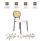 Juego de 2 sillas de comedor, respaldo de mimbre y asiento de terciopelo, azul marino / beige / negro / gris