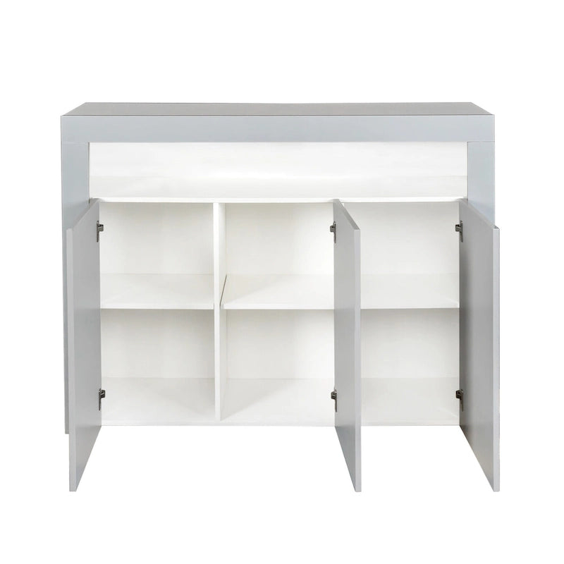 Aparador de alto brillo de 3 puertas blanco/negro con luz LED, unidad individual
