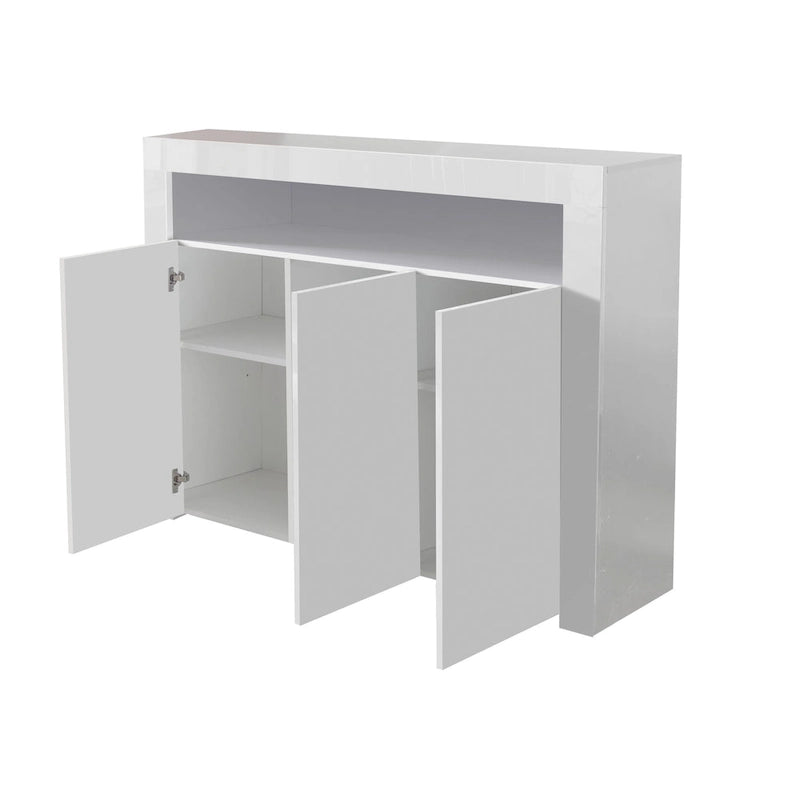 Aparador de alto brillo de 3 puertas blanco/negro con luz LED, unidad individual