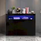 Aparador de alto brillo de 3 puertas blanco/negro con luz LED, unidad individual