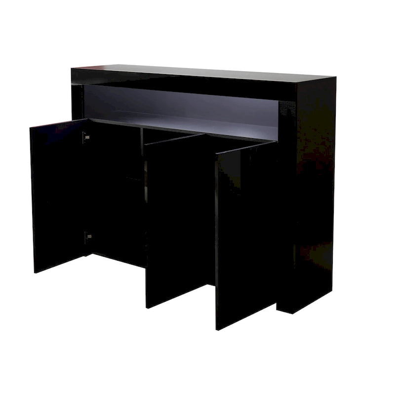 Aparador de alto brillo de 3 puertas blanco/negro con luz LED, unidad individual