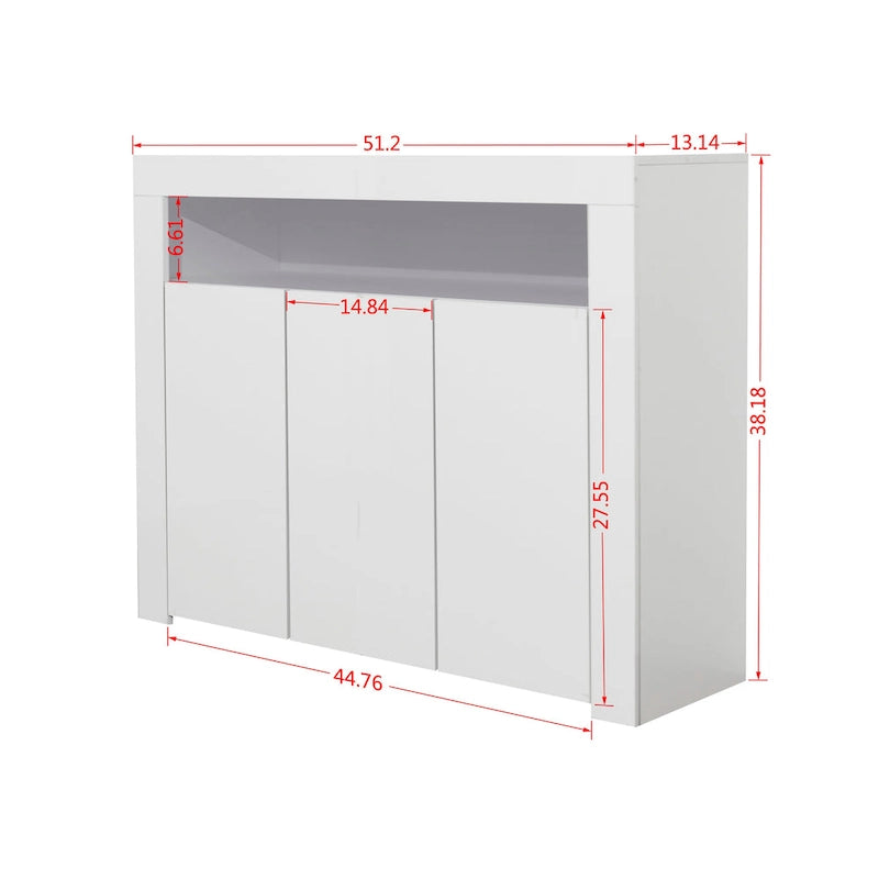 Aparador de alto brillo de 3 puertas blanco/negro con luz LED, unidad individual