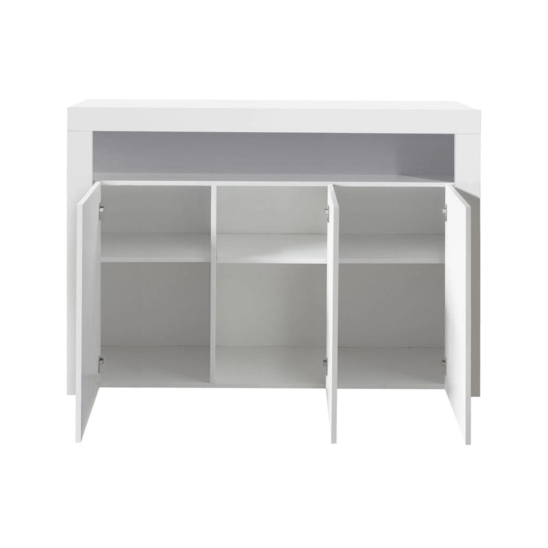 Aparador de alto brillo de 3 puertas blanco/negro con luz LED, unidad individual