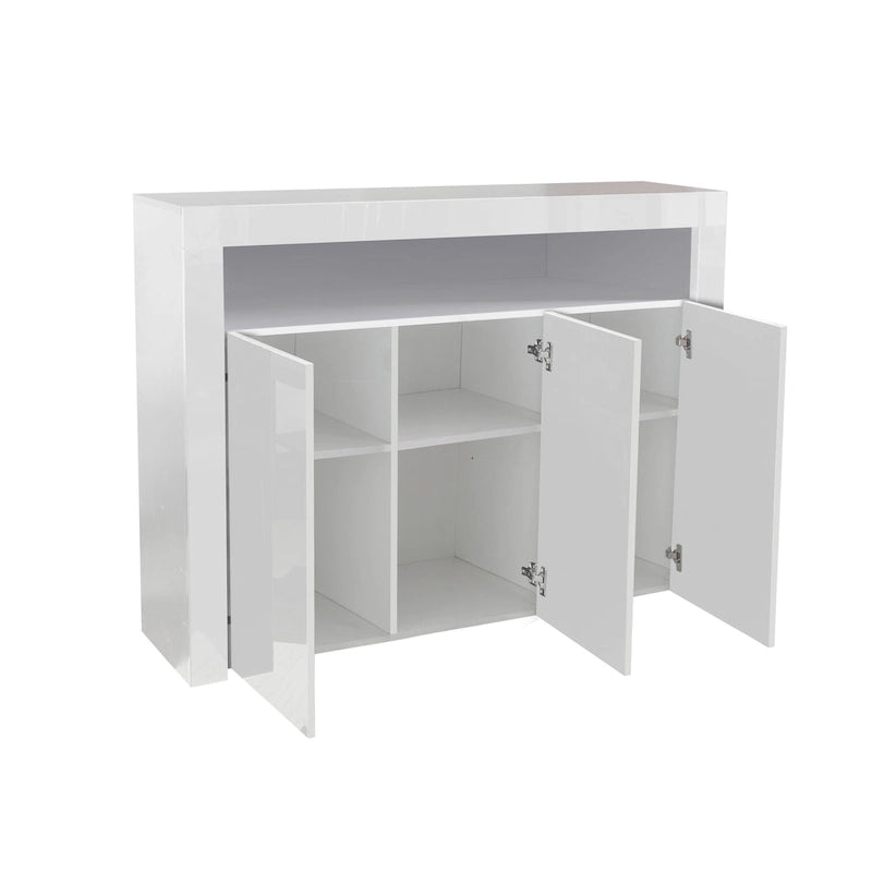 Aparador de alto brillo de 3 puertas blanco/negro con luz LED, unidad individual