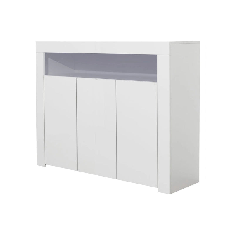 Aparador de alto brillo de 3 puertas blanco/negro con luz LED, unidad individual