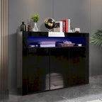 Aparador de alto brillo de 3 puertas blanco/negro con luz LED, unidad individual