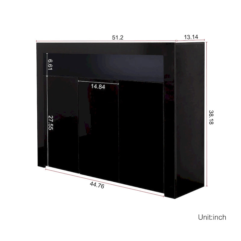 Aparador de alto brillo de 3 puertas blanco/negro con luz LED, unidad individual