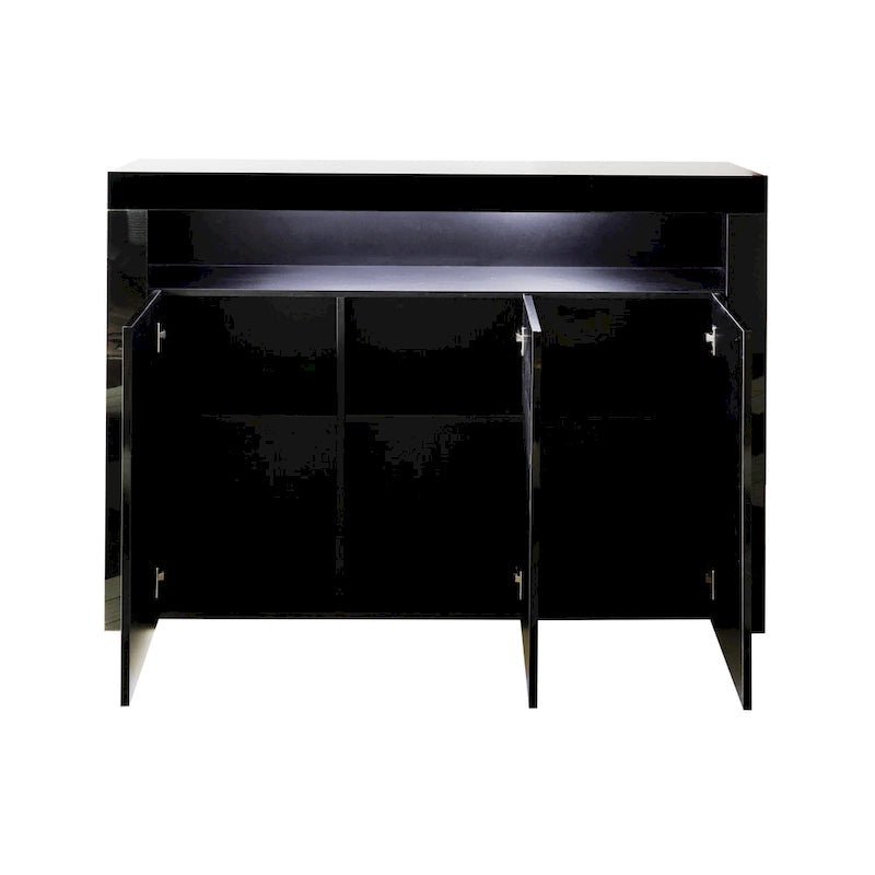 Aparador de alto brillo de 3 puertas blanco/negro con luz LED, unidad individual