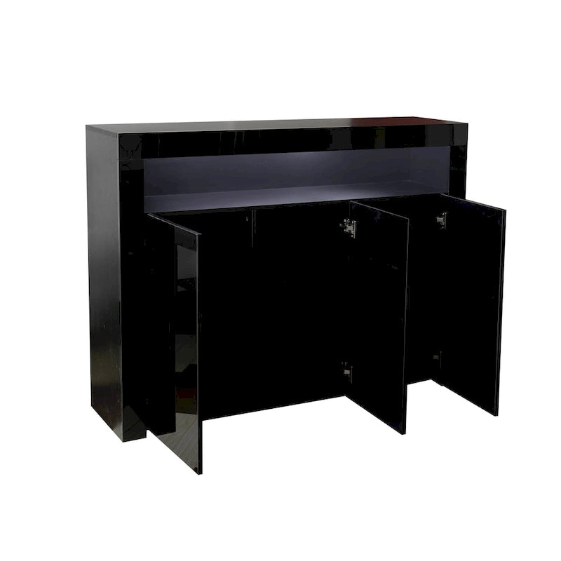 Aparador de alto brillo de 3 puertas blanco/negro con luz LED, unidad individual