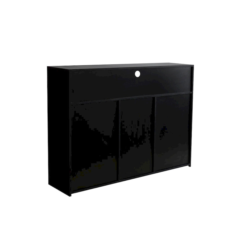 Aparador de alto brillo de 3 puertas blanco/negro con luz LED, unidad individual