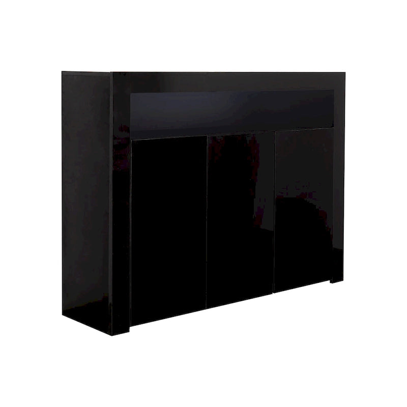 Aparador de alto brillo de 3 puertas blanco/negro con luz LED, unidad individual