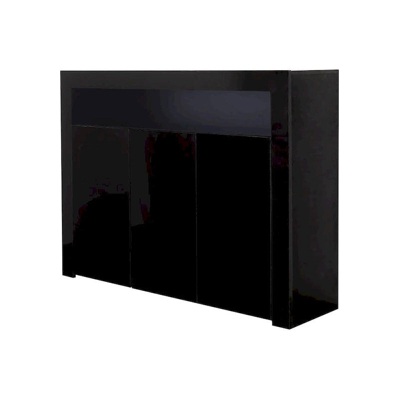 Aparador de alto brillo de 3 puertas blanco/negro con luz LED, unidad individual