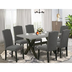 Juego de comedor rectangular negro con cepillado de alambre – Mesa de patas cruzadas y sillas Parson (5/6/7 piezas)