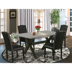 Juego de comedor rectangular negro con cepillado de alambre – Mesa de patas cruzadas y sillas Parson (5/6/7 piezas)