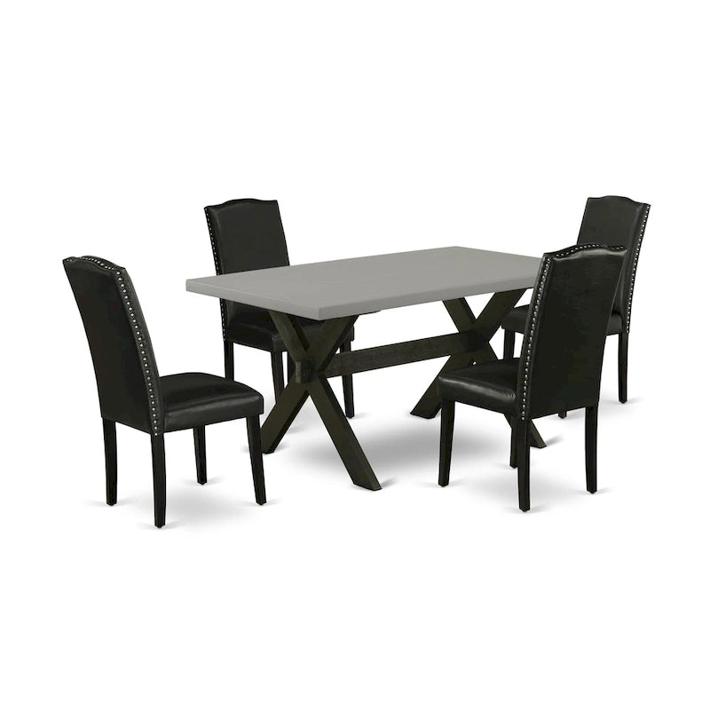 Juego de comedor rectangular negro con cepillado de alambre – Mesa de patas cruzadas y sillas Parson (5/6/7 piezas)