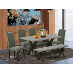 Juego de comedor rectangular negro con cepillado de alambre – Mesa de patas cruzadas y sillas Parson (5/6/7 piezas)