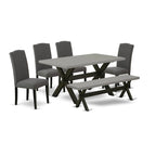 Juego de comedor rectangular negro con cepillado de alambre – Mesa de patas cruzadas y sillas Parson (5/6/7 piezas)